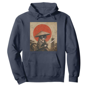 Vintage Samurai Black Cat Japanese Katana Hoodie Ukiyoe Cat Lover Gift TS12 Navy Print Your Wear