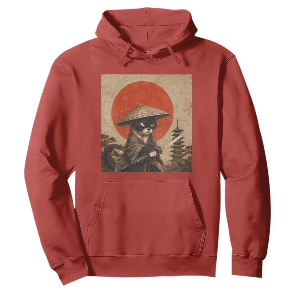 Vintage Samurai Black Cat Japanese Katana Hoodie Ukiyoe Cat Lover Gift TS12 Red Print Your Wear