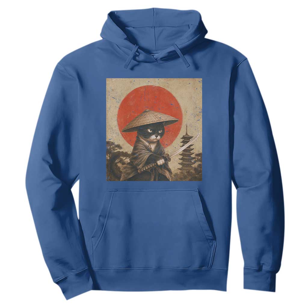 Vintage Samurai Black Cat Japanese Katana Hoodie Ukiyoe Cat Lover Gift TS12 Royal Blue Print Your Wear