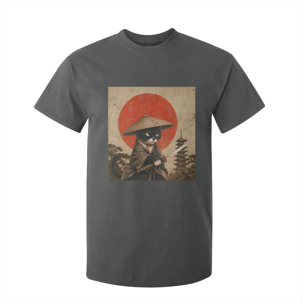 Vintage Samurai Black Cat Japanese Katana T Shirt For Kid Ukiyoe Cat Lover Gift TS12 Dark Heather Print Your Wear