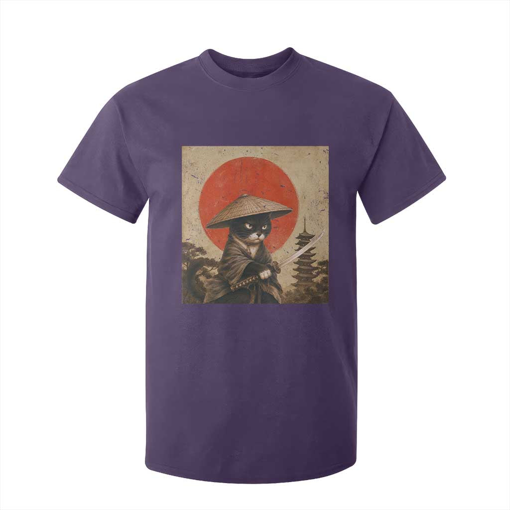 Vintage Samurai Black Cat Japanese Katana T Shirt For Kid Ukiyoe Cat Lover Gift TS12 Purple Print Your Wear