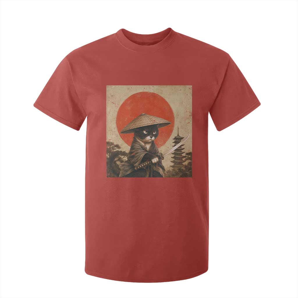 Vintage Samurai Black Cat Japanese Katana T Shirt For Kid Ukiyoe Cat Lover Gift TS12 Red Print Your Wear