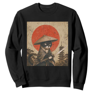 Vintage Samurai Black Cat Japanese Katana Sweatshirt Ukiyoe Cat Lover Gift TS12 Black Print Your Wear