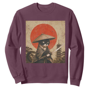 Vintage Samurai Black Cat Japanese Katana Sweatshirt Ukiyoe Cat Lover Gift TS12 Maroon Print Your Wear