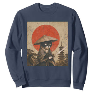 Vintage Samurai Black Cat Japanese Katana Sweatshirt Ukiyoe Cat Lover Gift TS12 Navy Print Your Wear