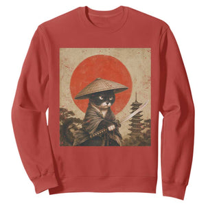 Vintage Samurai Black Cat Japanese Katana Sweatshirt Ukiyoe Cat Lover Gift TS12 Red Print Your Wear