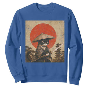 Vintage Samurai Black Cat Japanese Katana Sweatshirt Ukiyoe Cat Lover Gift TS12 Royal Blue Print Your Wear