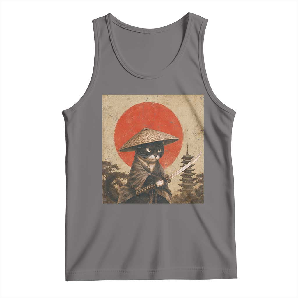 Vintage Samurai Black Cat Japanese Katana Tank Top Ukiyoe Cat Lover Gift TS12 Deep Heather Print Your Wear