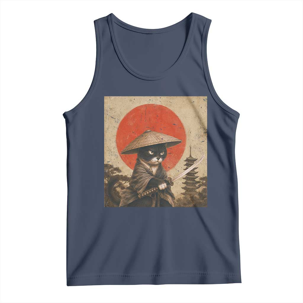 Vintage Samurai Black Cat Japanese Katana Tank Top Ukiyoe Cat Lover Gift TS12 Navy Print Your Wear