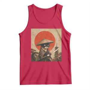 Vintage Samurai Black Cat Japanese Katana Tank Top Ukiyoe Cat Lover Gift TS12 Red Print Your Wear