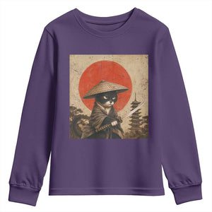 Vintage Samurai Black Cat Japanese Katana Youth Sweatshirt Ukiyoe Cat Lover Gift TS12 Purple Print Your Wear
