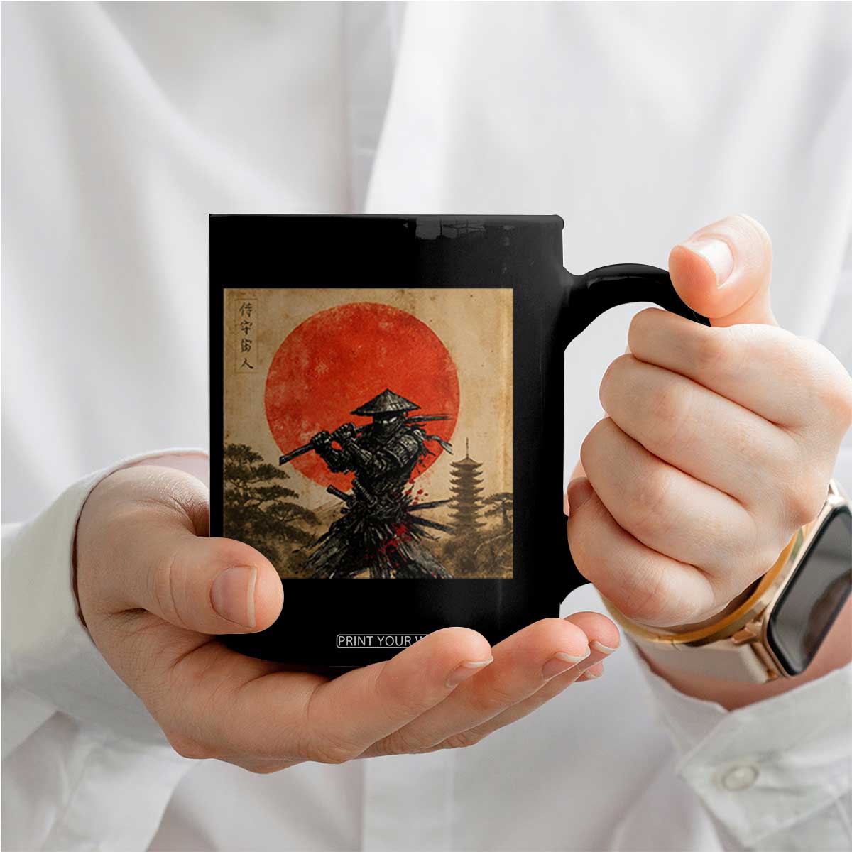 Japanese Samurai Coffee Mug Warrior With Katana Vintage Ukiyoe Style TS12 Print Your Wear