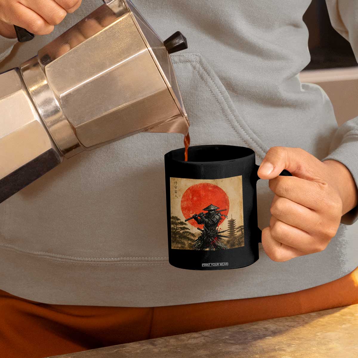 Japanese Samurai Coffee Mug Warrior With Katana Vintage Ukiyoe Style TS12 Print Your Wear