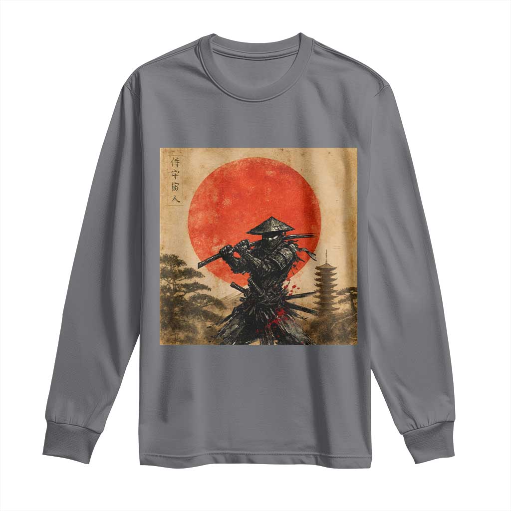 Japanese Samurai Long Sleeve Shirt Warrior With Katana Vintage Ukiyoe Style TS12 Charcoal Print Your Wear