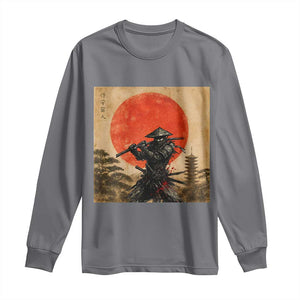 Japanese Samurai Long Sleeve Shirt Warrior With Katana Vintage Ukiyoe Style TS12 Charcoal Print Your Wear