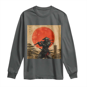 Japanese Samurai Long Sleeve Shirt Warrior With Katana Vintage Ukiyoe Style TS12 Dark Heather Print Your Wear