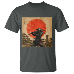 Japanese Samurai T Shirt Warrior With Katana Vintage Ukiyoe Style TS12 Dark Heather Print Your Wear