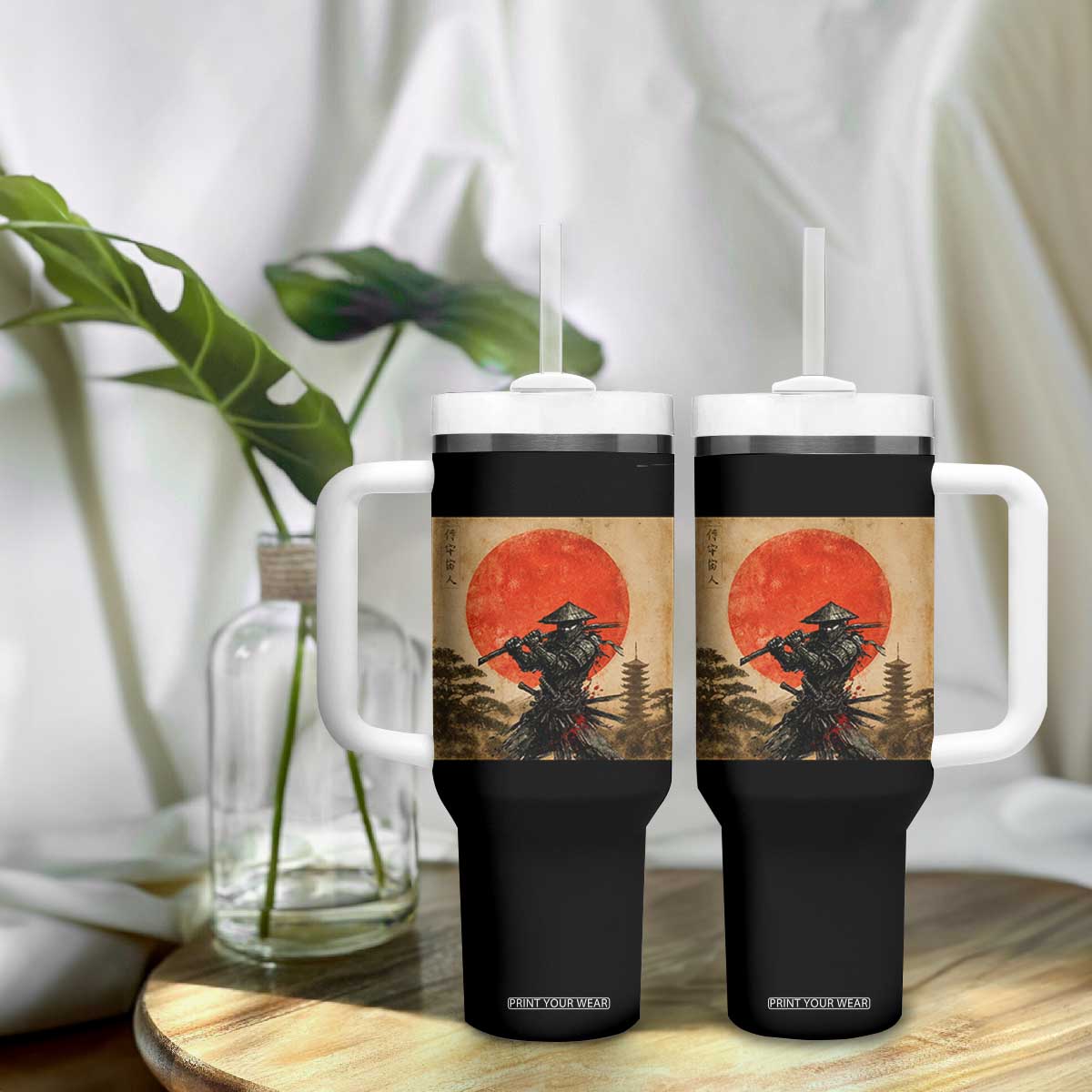Japanese Samurai Tumbler With Handle Warrior With Katana Vintage Ukiyoe Style TS12 Print Your Wear