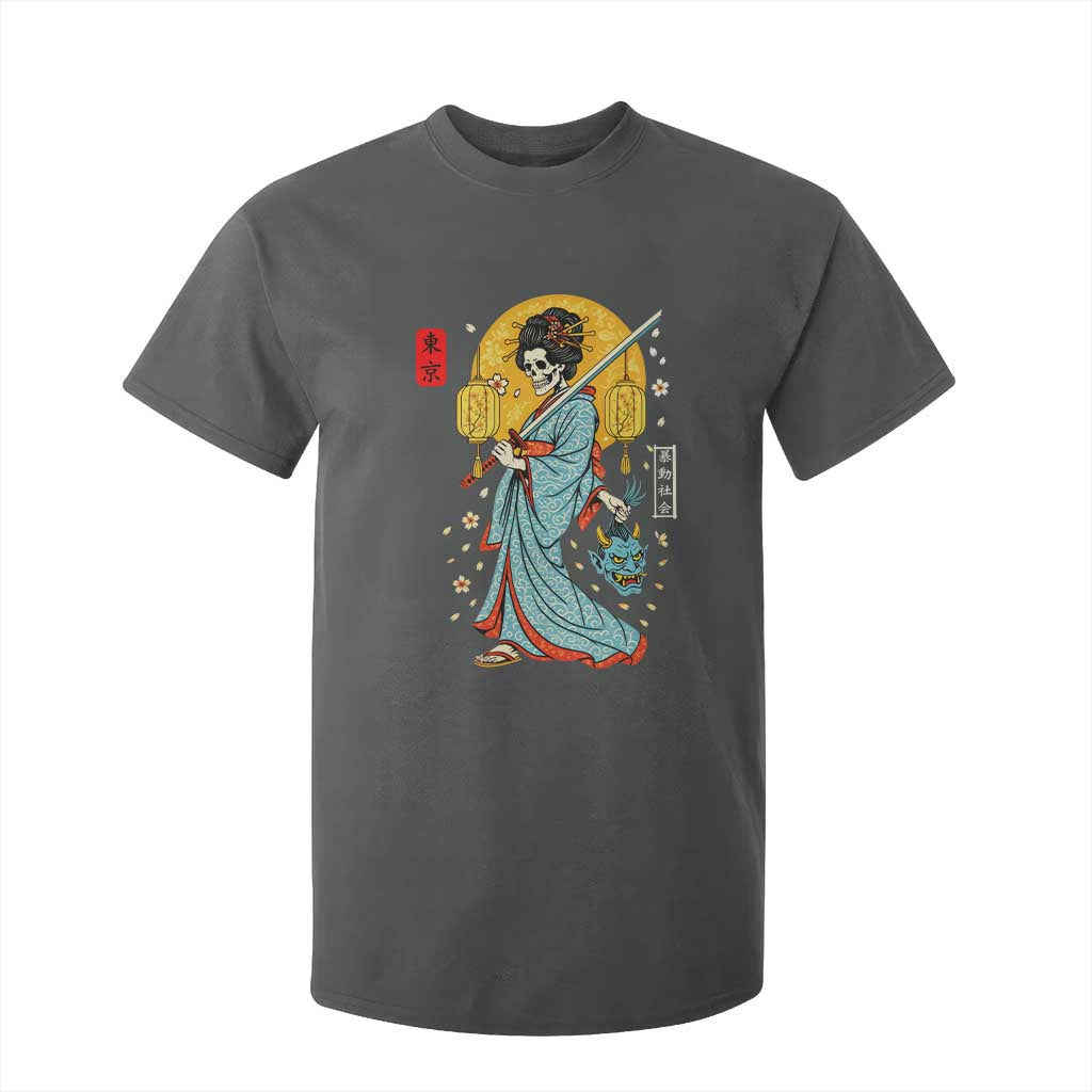 Horror Samurai Geisha Skull T Shirt For Kid Japanese Kimono And Katana TS12 Dark Heather Print Your Wear