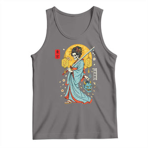 Horror Samurai Geisha Skull Tank Top Japanese Kimono And Katana TS12 Deep Heather Print Your Wear
