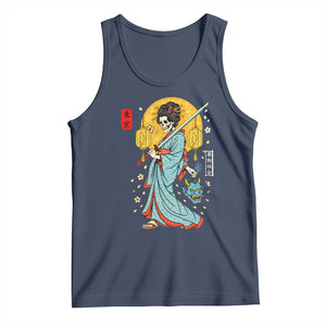 Horror Samurai Geisha Skull Tank Top Japanese Kimono And Katana TS12 Navy Print Your Wear