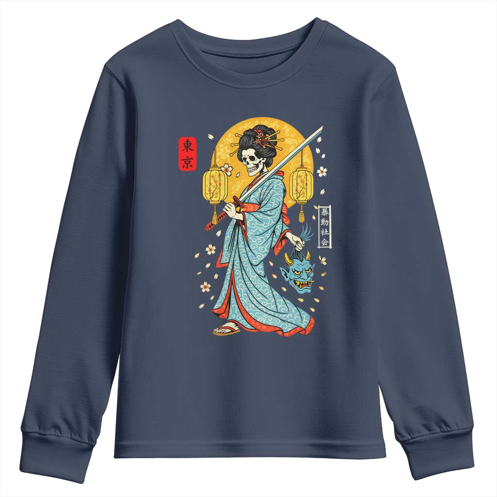 Horror Samurai Geisha Skull Youth Sweatshirt Japanese Kimono And Katana TS12 Navy Print Your Wear