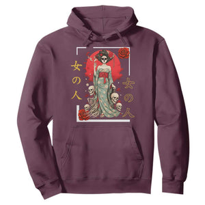 Gothic Japanese Geisha Skeleton Hoodie Wearing Kimono TS12 Maroon Print Your Wear
