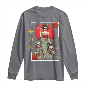 Gothic Japanese Geisha Skeleton Long Sleeve Shirt Wearing Kimono TS12 Charcoal Print Your Wear