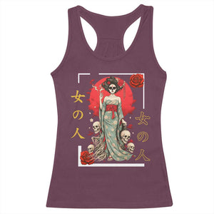 Gothic Japanese Geisha Skeleton Racerback Tank Top Wearing Kimono TS12 Maroon Print Your Wear
