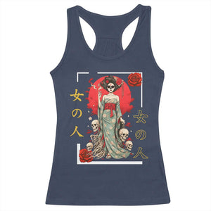 Gothic Japanese Geisha Skeleton Racerback Tank Top Wearing Kimono TS12 Navy Print Your Wear