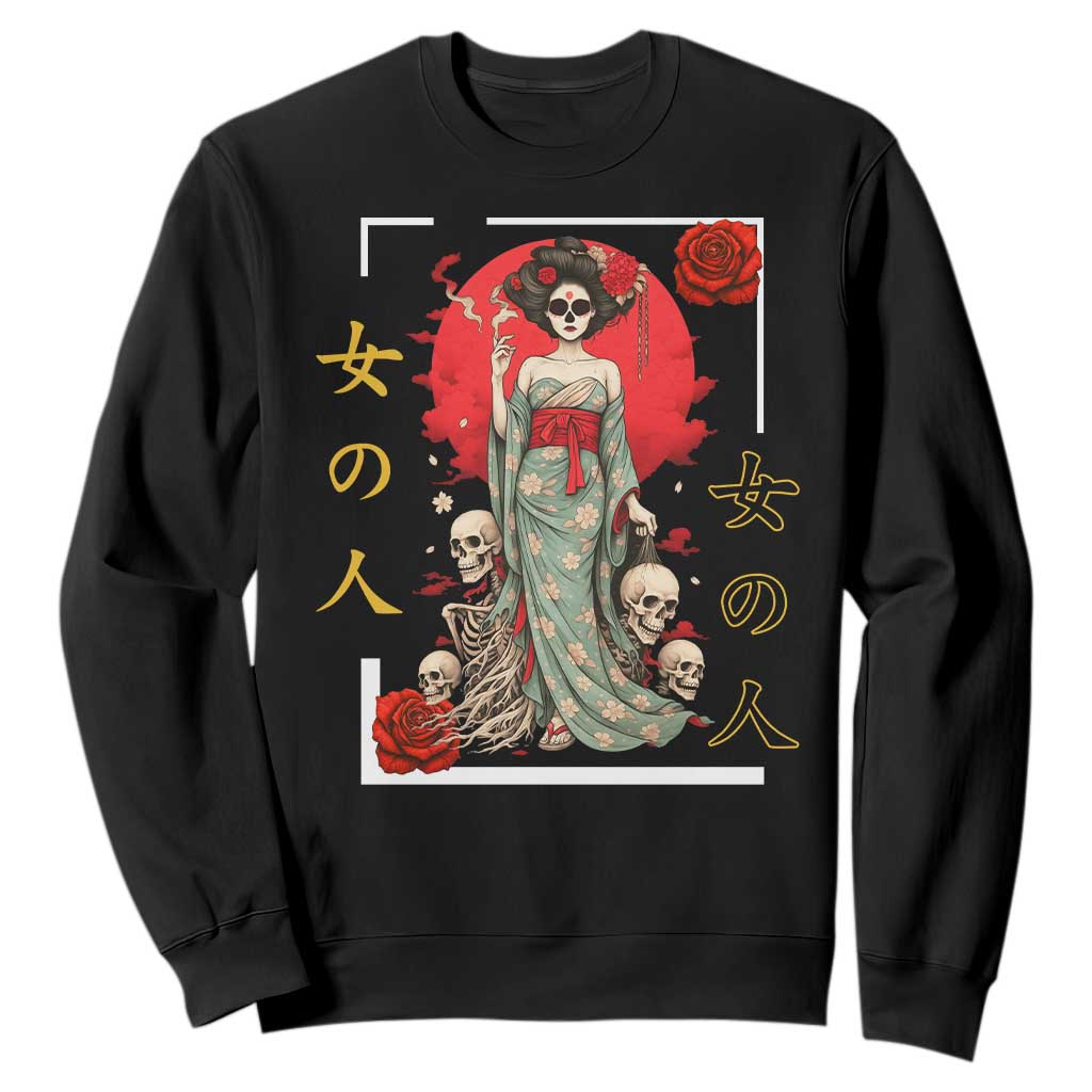 Gothic Japanese Geisha Skeleton Sweatshirt Wearing Kimono TS12 Black Print Your Wear
