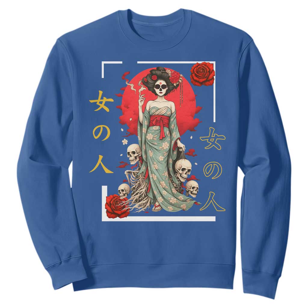 Gothic Japanese Geisha Skeleton Sweatshirt Wearing Kimono TS12 Royal Blue Print Your Wear