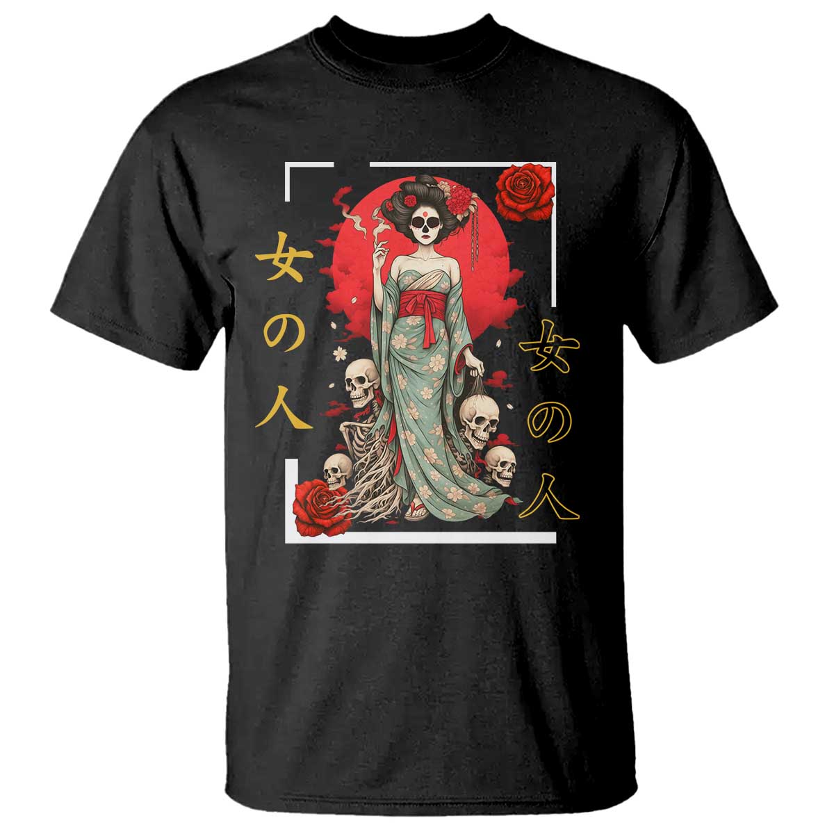 Gothic Japanese Geisha Skeleton T Shirt Wearing Kimono TS12 Black Print Your Wear