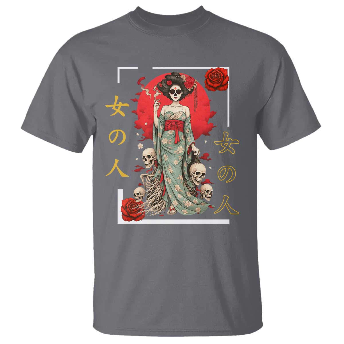 Gothic Japanese Geisha Skeleton T Shirt Wearing Kimono TS12 Charcoal Print Your Wear