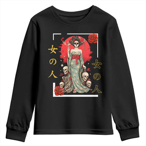 Gothic Japanese Geisha Skeleton Youth Sweatshirt Wearing Kimono TS12 Black Print Your Wear