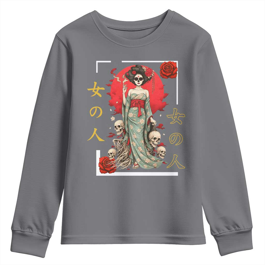 Gothic Japanese Geisha Skeleton Youth Sweatshirt Wearing Kimono TS12 Charcoal Print Your Wear