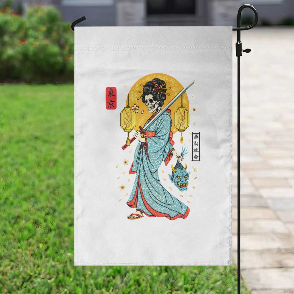 Gothic Samurai Geisha Skeleton Garden Flag Japanese Kimono And Katana TS12 Print Your Wear