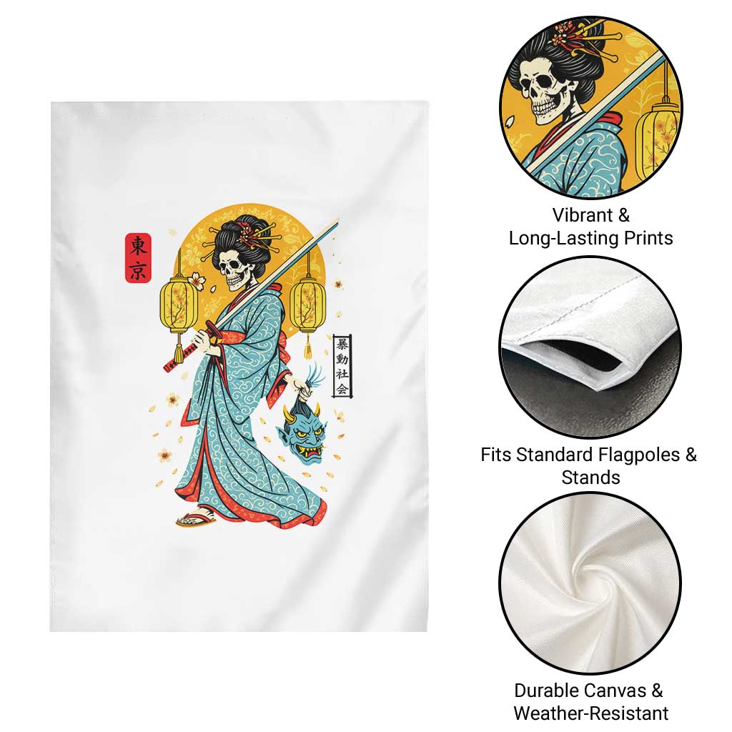 Gothic Samurai Geisha Skeleton Garden Flag Japanese Kimono And Katana TS12 Print Your Wear