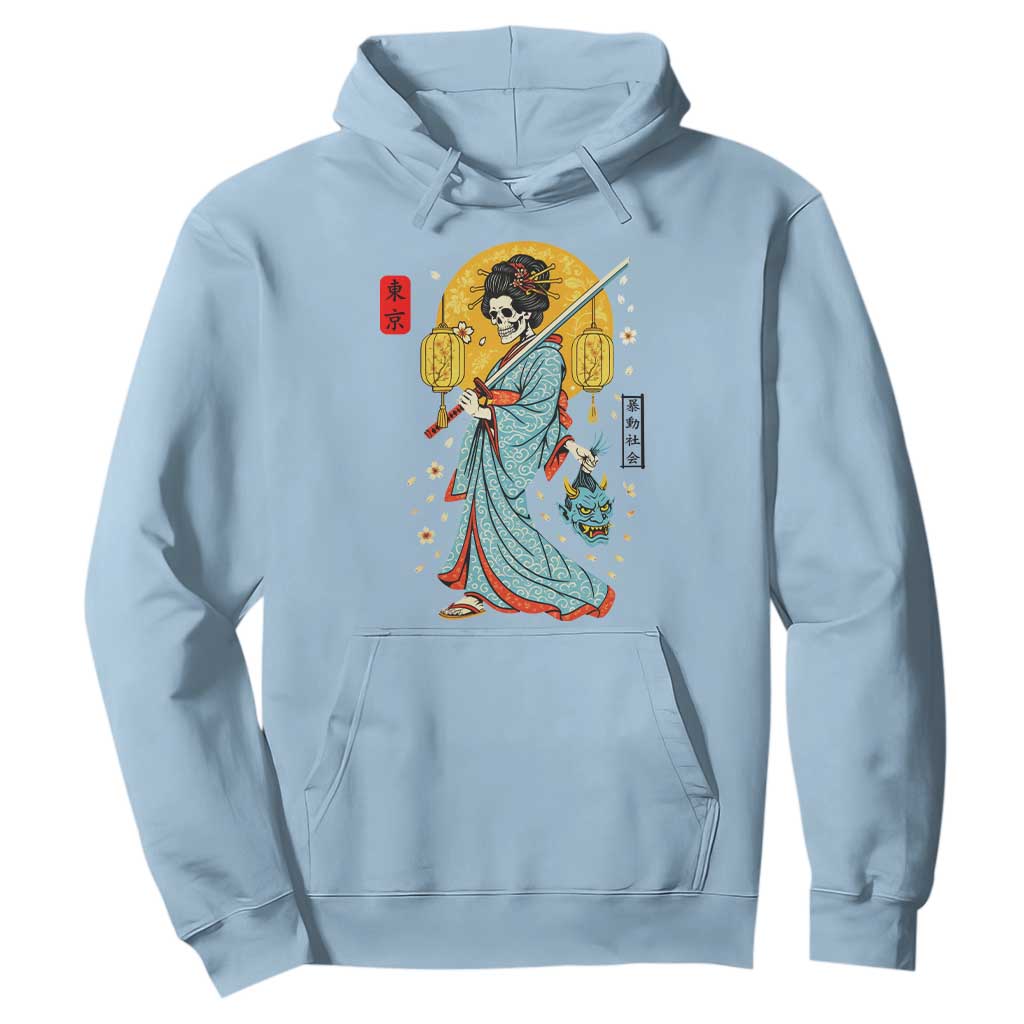 Gothic Samurai Geisha Skeleton Hoodie Japanese Kimono And Katana TS12 Light Blue Print Your Wear
