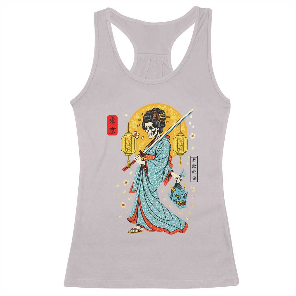 Gothic Samurai Geisha Skeleton Racerback Tank Top Japanese Kimono And Katana TS12 Ice Gray Print Your Wear