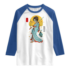 Gothic Samurai Geisha Skeleton Raglan Shirt Japanese Kimono And Katana TS12 White Royal Print Your Wear