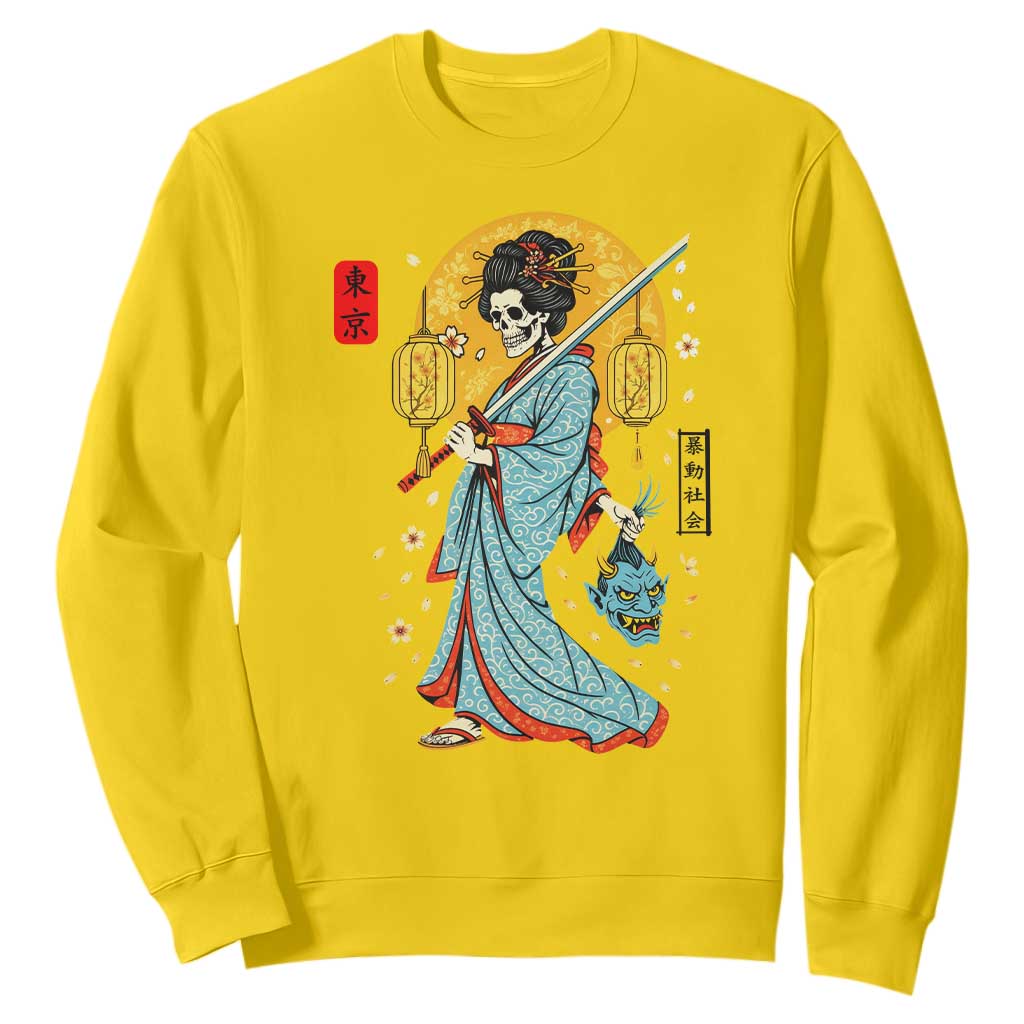 Gothic Samurai Geisha Skeleton Sweatshirt Japanese Kimono And Katana TS12 Daisy Print Your Wear