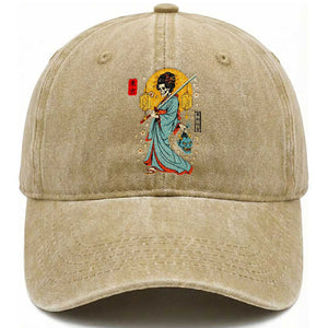 Gothic Samurai Geisha Skeleton Washed Cotton Baseball Cap Japanese Kimono And Katana TS12 Print Your Wear
