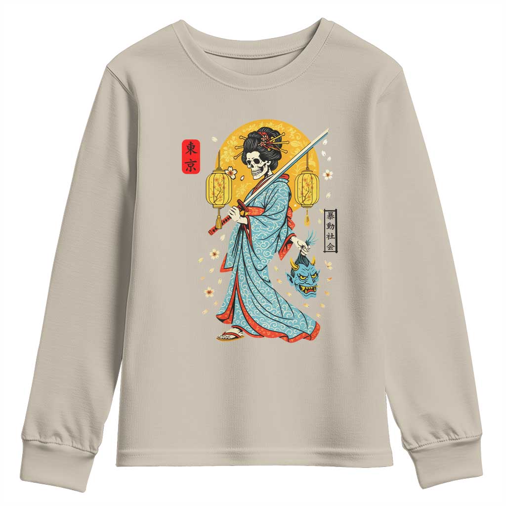 Gothic Samurai Geisha Skeleton Youth Sweatshirt Japanese Kimono And Katana TS12 Sand Print Your Wear