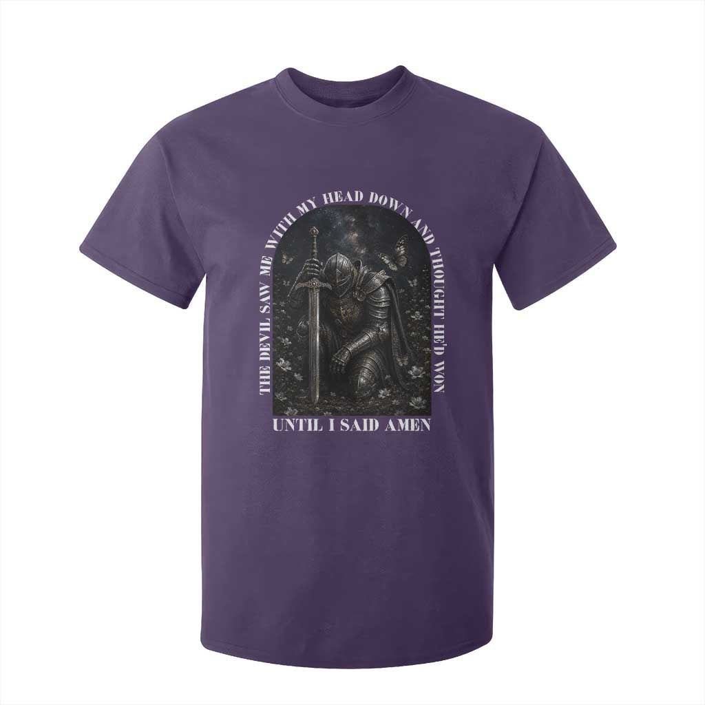 Christian Knight Templar Crusader T Shirt For Kid The Devil Saw Me With My Head Down And Thought He'd Won TS12 Purple Print Your Wear