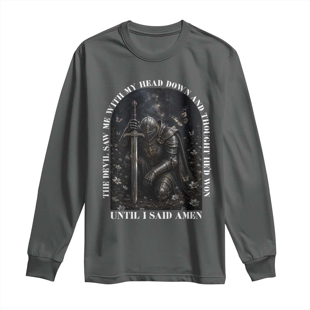 Christian Knight Templar Crusader Long Sleeve Shirt The Devil Saw Me With My Head Down And Thought He'd Won TS12 Dark Heather Print Your Wear