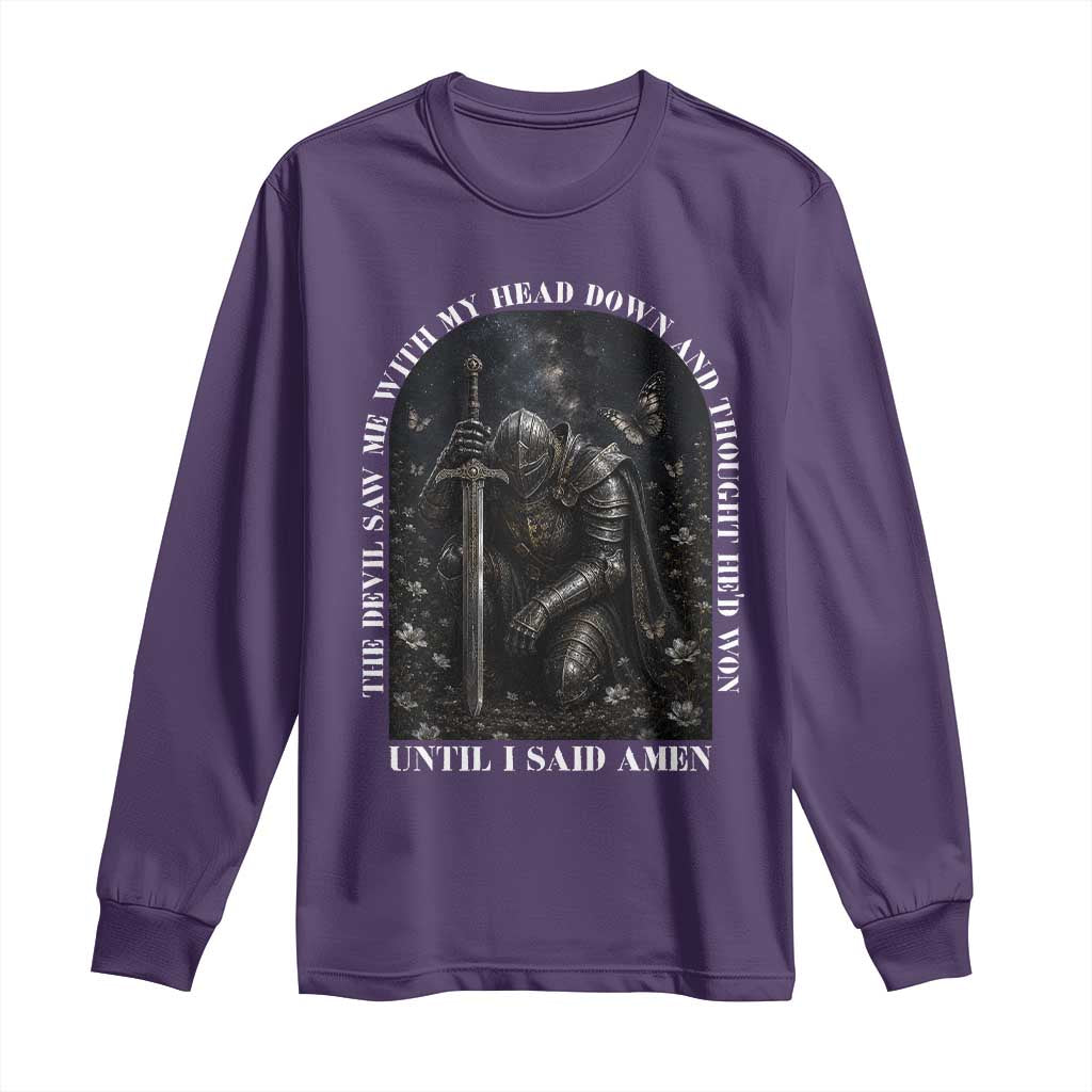 Christian Knight Templar Crusader Long Sleeve Shirt The Devil Saw Me With My Head Down And Thought He'd Won TS12 Purple Print Your Wear