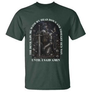 Christian Knight Templar Crusader T Shirt The Devil Saw Me With My Head Down And Thought He'd Won TS12 Dark Forest Green Print Your Wear