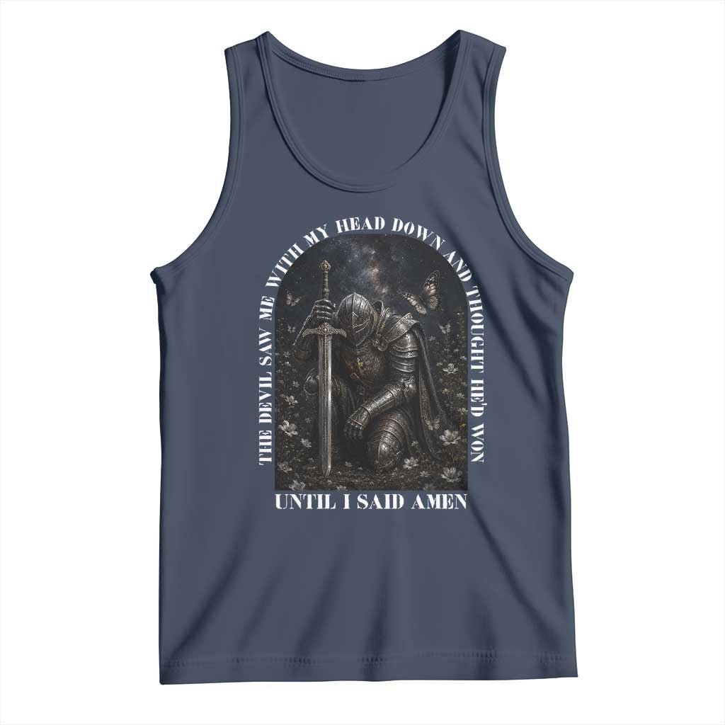 Christian Knight Templar Crusader Tank Top The Devil Saw Me With My Head Down And Thought He'd Won TS12 Navy Print Your Wear