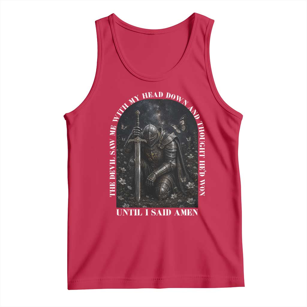 Christian Knight Templar Crusader Tank Top The Devil Saw Me With My Head Down And Thought He'd Won TS12 Red Print Your Wear